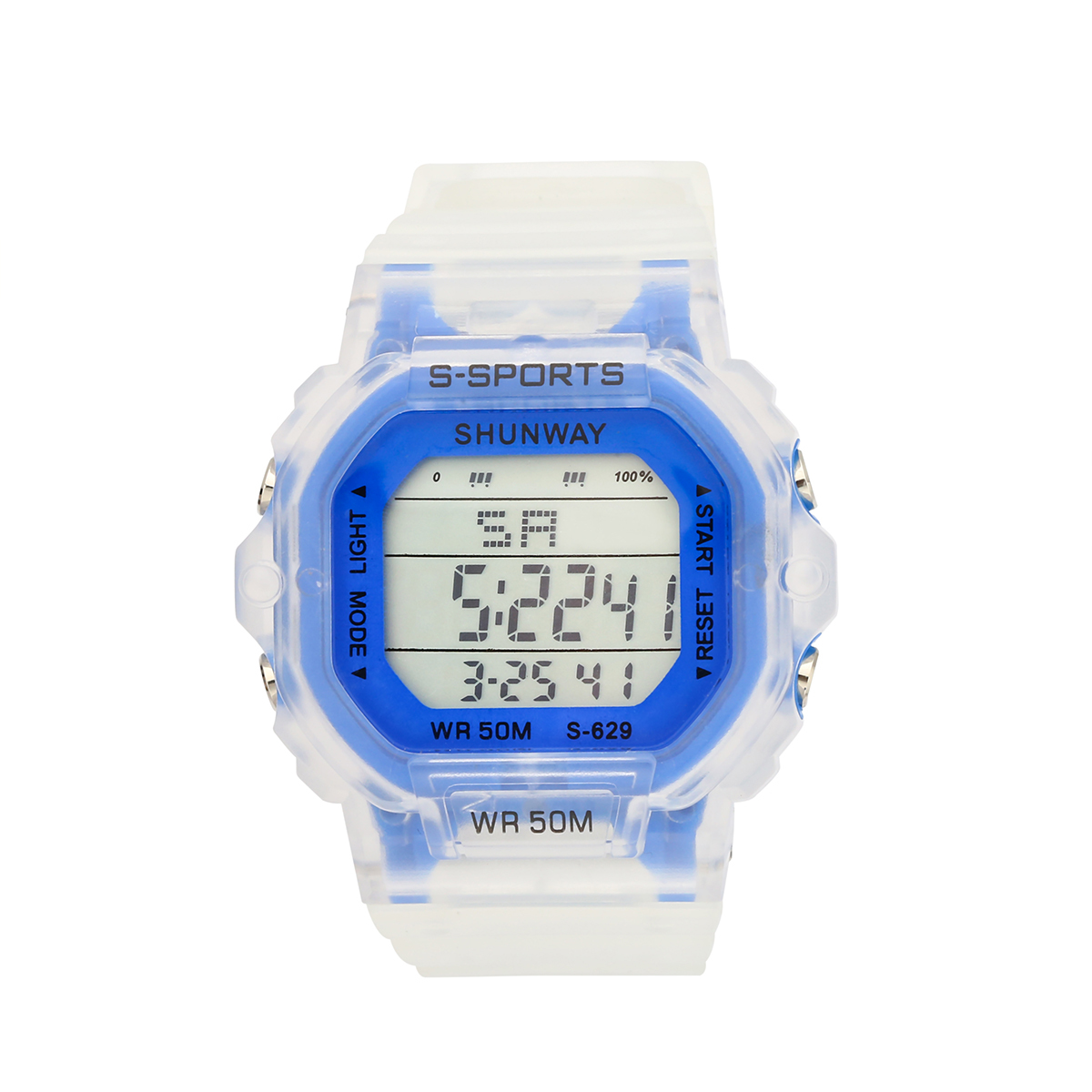 Relógio Feminino Digital Esportivo Transparente Azul LED - 1