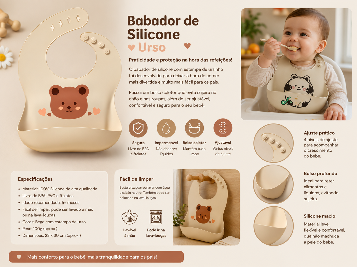 Babador de Silicone Impermeável com Coleto BA20 - 3