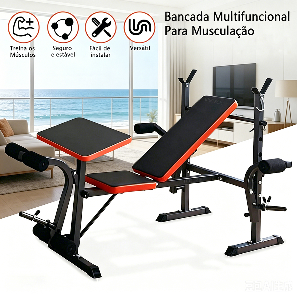 Banco de Musculação Dobrável Multifuncional com Suporte - 4