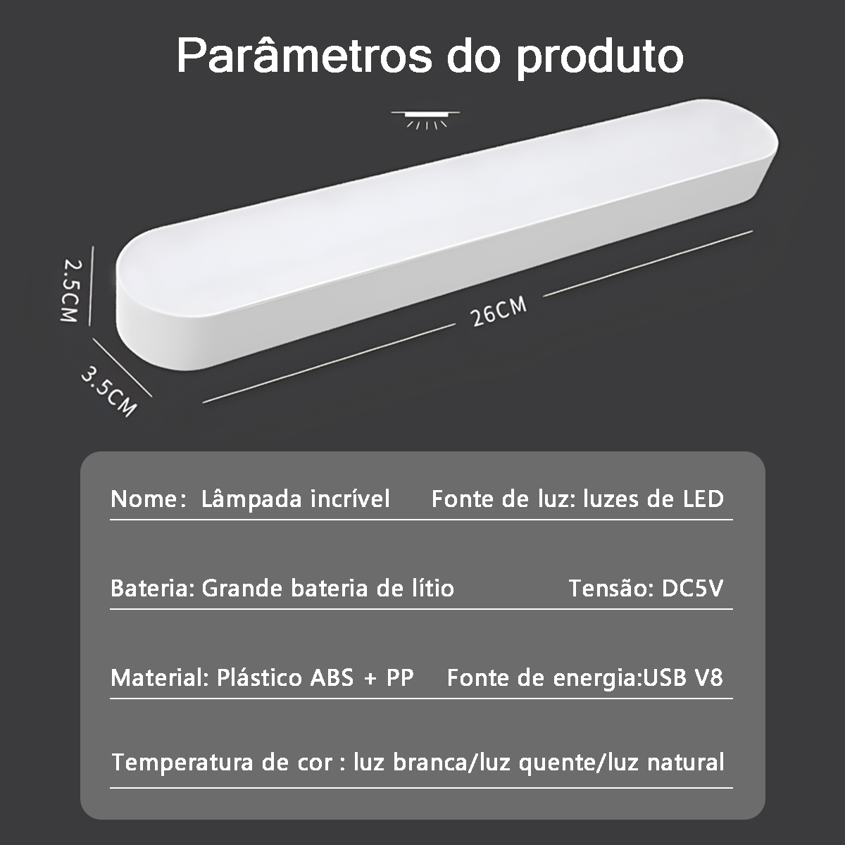 Luminária LED Recarregável para Leitura com Fixação Touch - 5