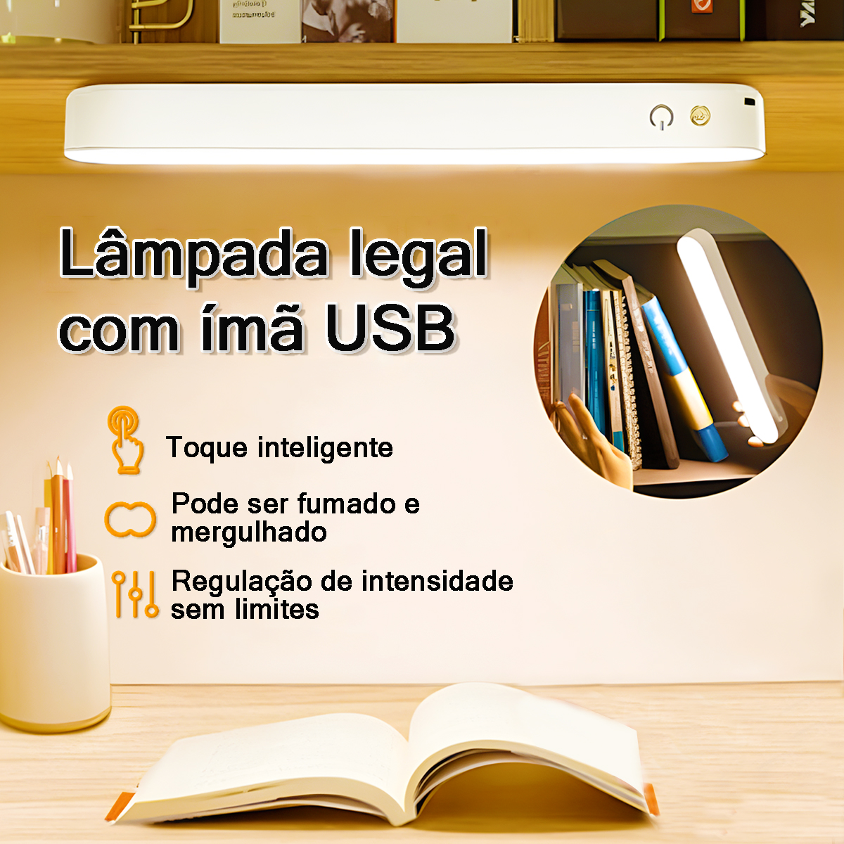 Luminária LED Recarregável para Leitura com Fixação Touch - 8