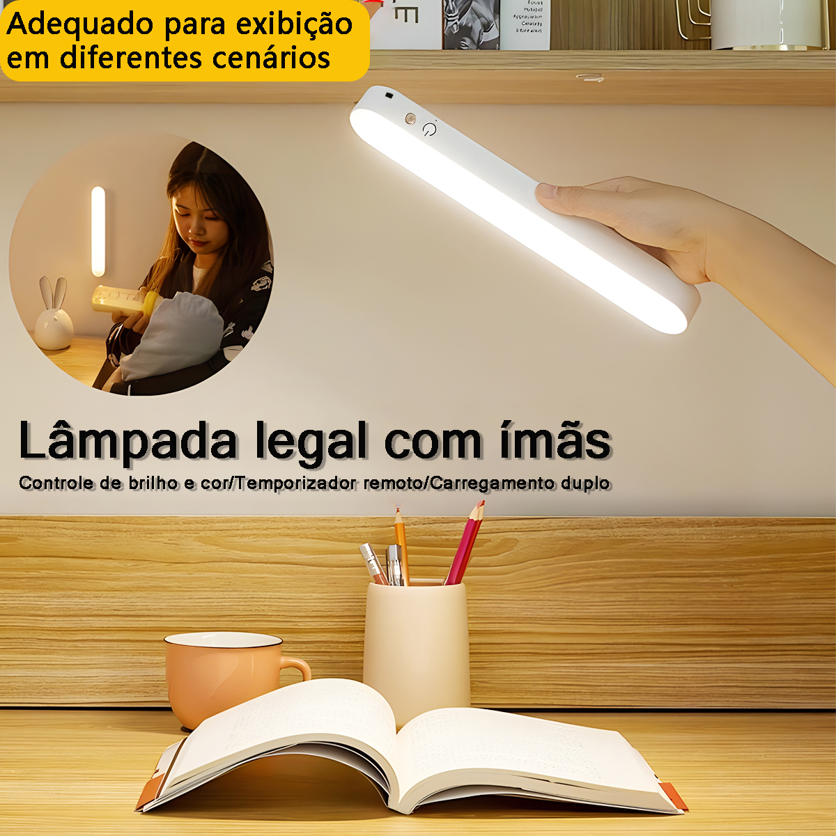 Luminária LED Recarregável para Leitura com Fixação Touch - 9