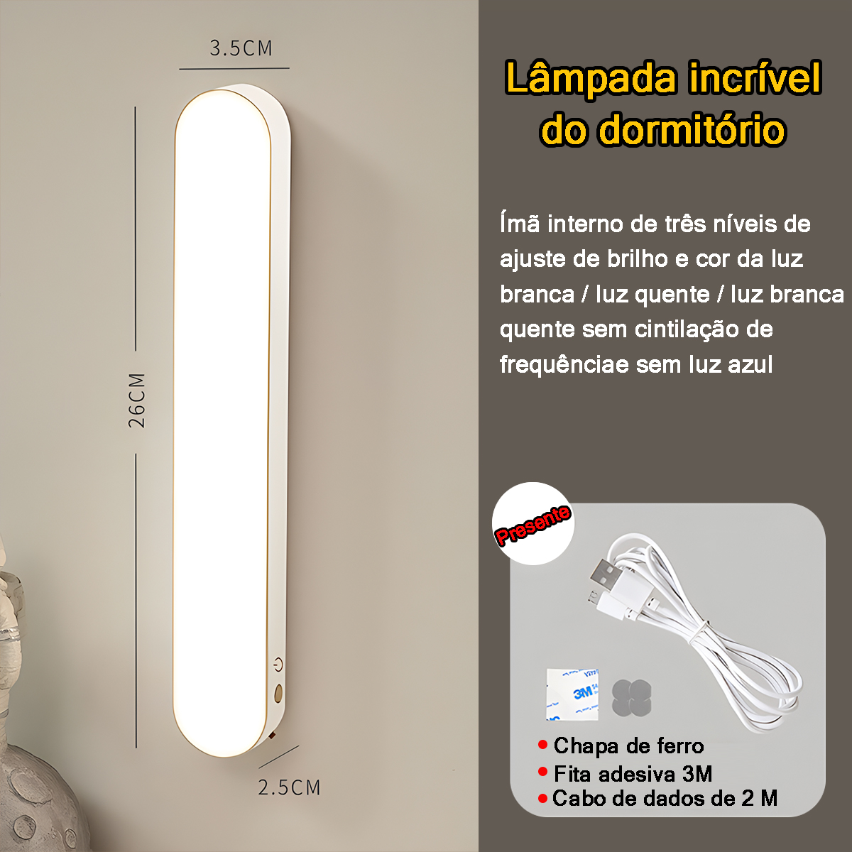 Luminária LED Recarregável para Leitura com Fixação Touch - 10