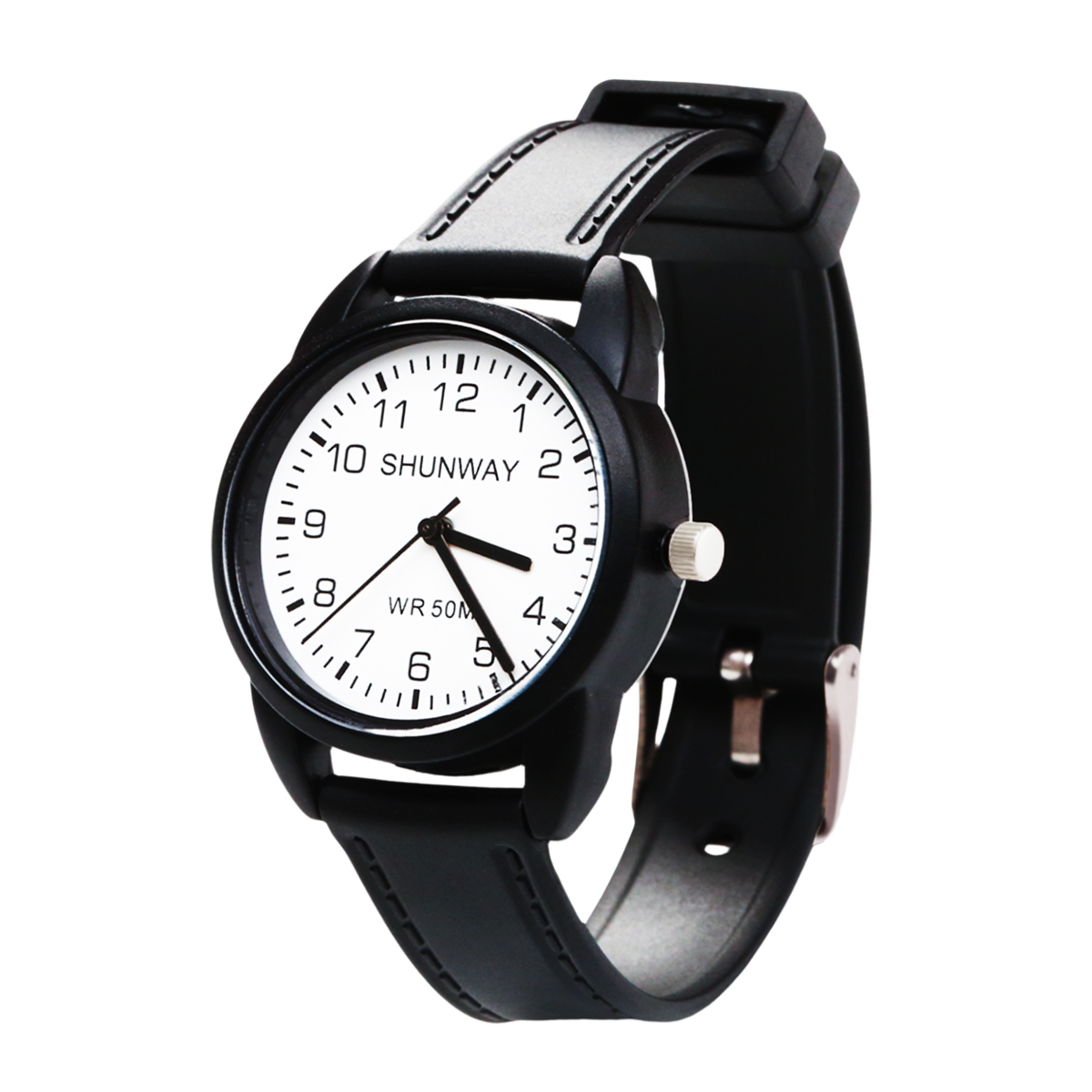 Relógio Analógico Masculino Shunway 50M Silicone Preto - 1