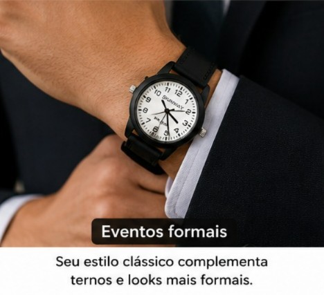 Relógio Analógico Masculino Shunway 50M Silicone Preto - 2