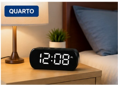 Relógio Despertador Digital LED Mesa com Alarme e Hora - 2