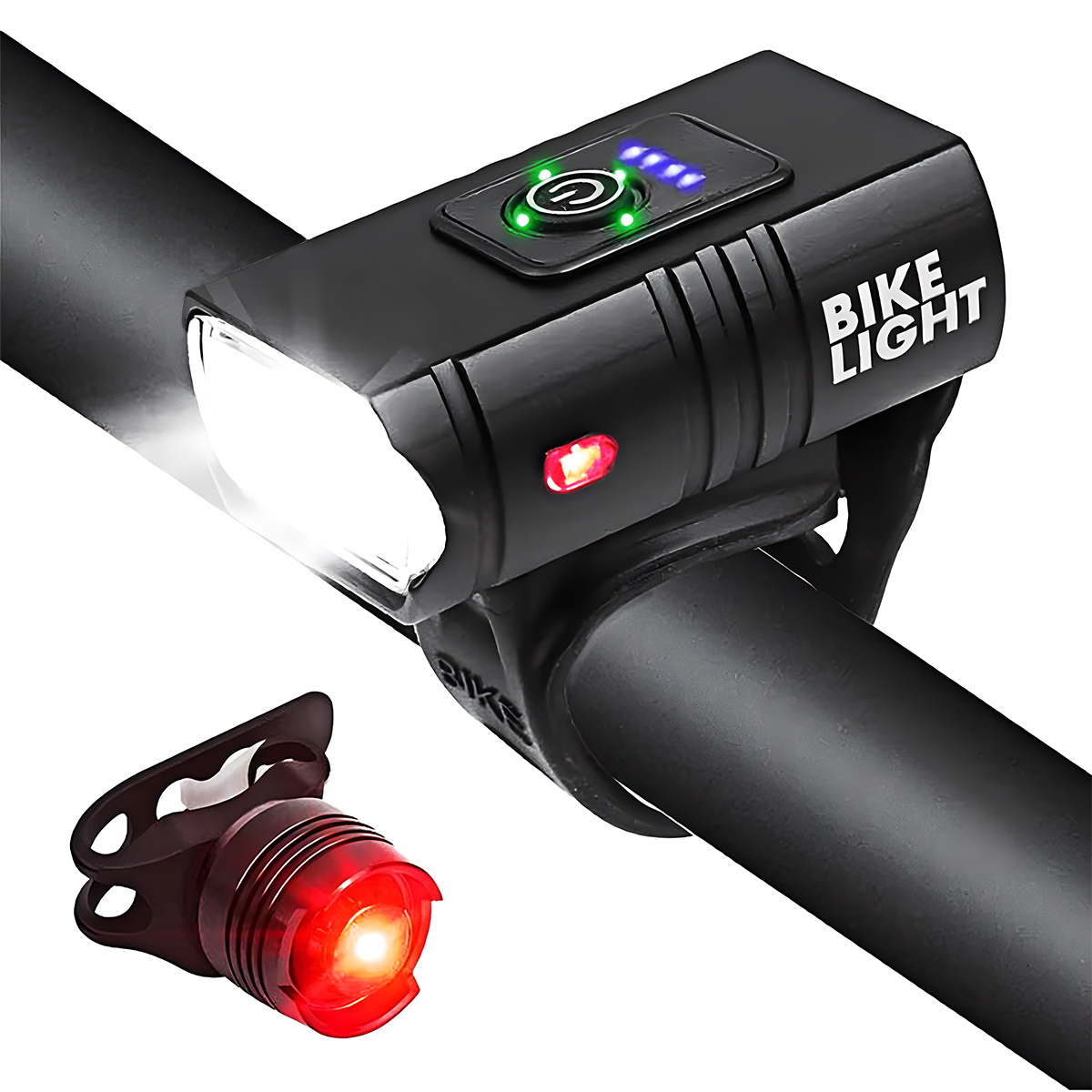 Kit Farol e Lanterna para Bicicleta LED Recarregável USB Luz - 1