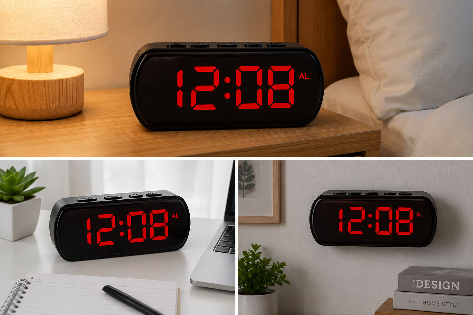 Relógio Despertador LED Digital de Mesa com Alarme Vermelho - 2