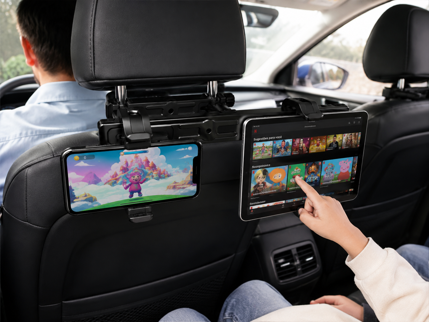Suporte Duplo Celular Tablet Encosto Cabeça Carro - 4