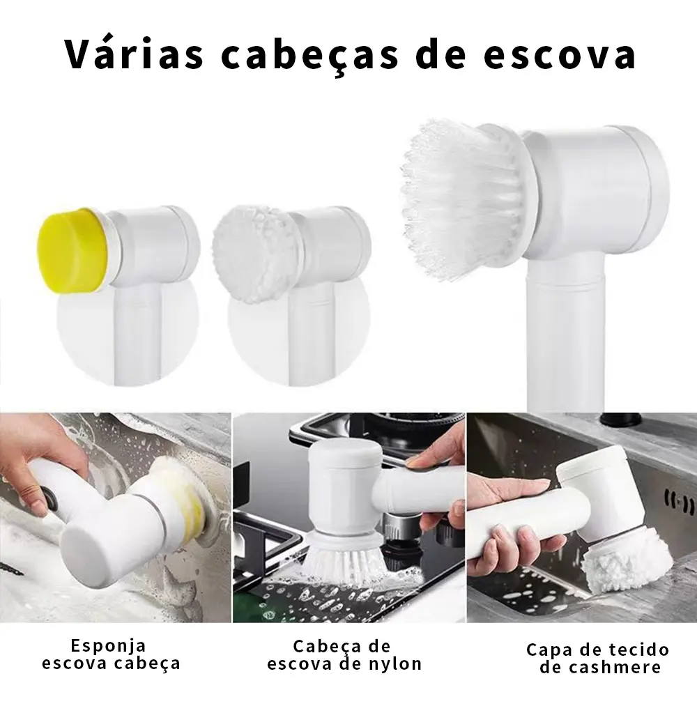 Escova de Limpeza Elétrica 5 em 1 Multifuncional Giratória - 3