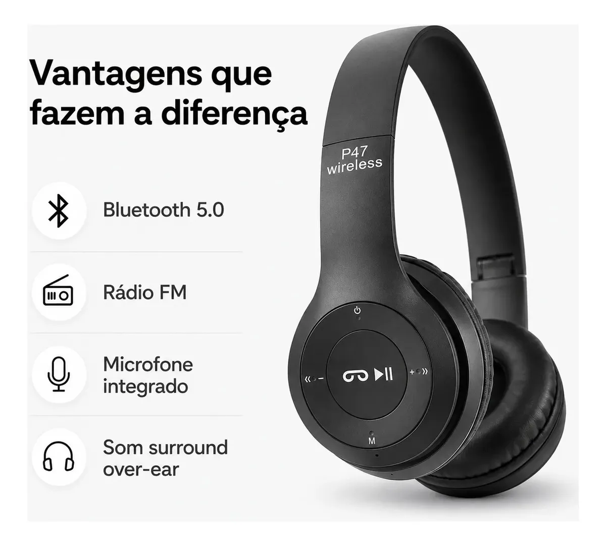 Fone Bluetooth P47 Wireless Headphone Sem Fio - 5