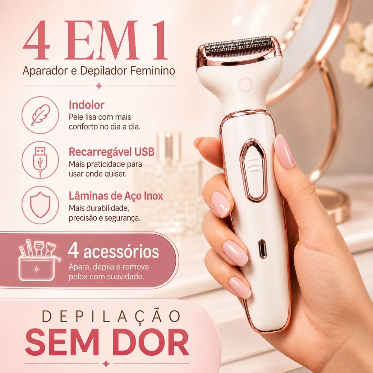 Aparador de Pelos 4 em 1 Recarregável USB - 4