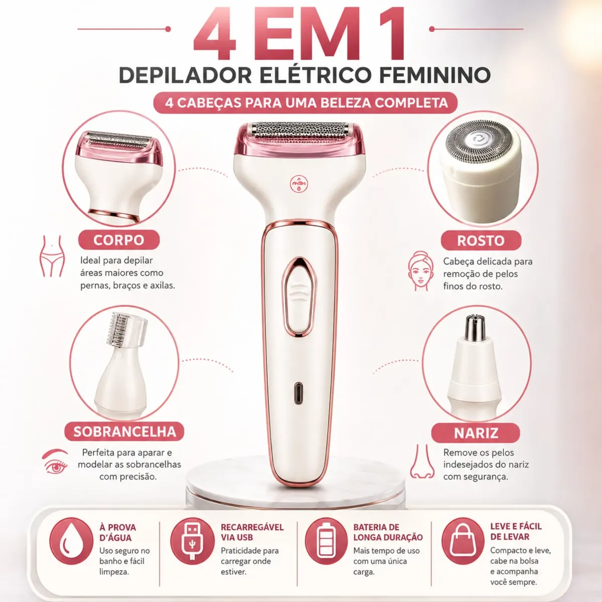 Aparador de Pelos 4 em 1 Recarregável USB - 7