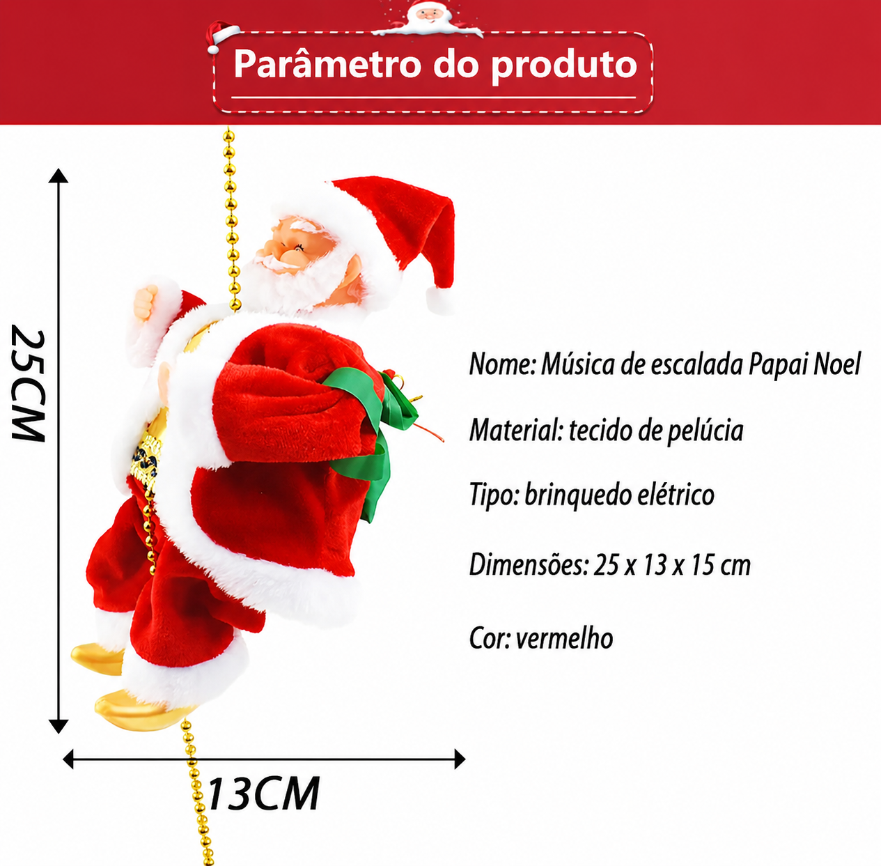Papai Noel de Escalada Musical Elétrico 25cm - 7