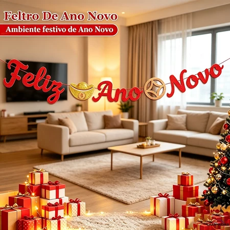 Enfeite Feliz Ano Novo em Feltro com Cordão Decorativo - 2