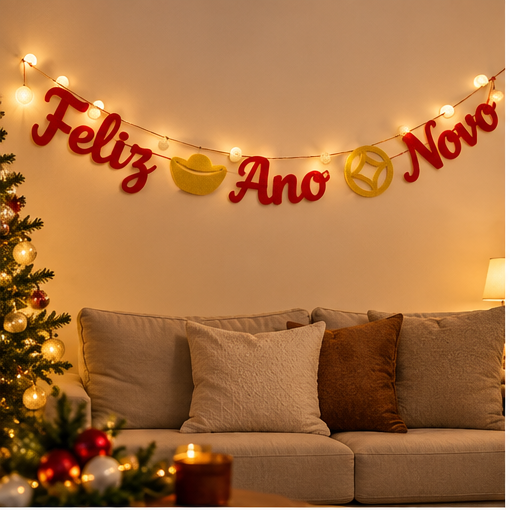 Enfeite Feliz Ano Novo em Feltro com Cordão Decorativo - 3