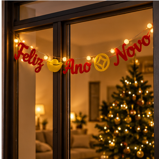 Enfeite Feliz Ano Novo em Feltro com Cordão Decorativo - 5
