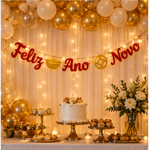 Enfeite Feliz Ano Novo em Feltro com Cordão Decorativo - 6