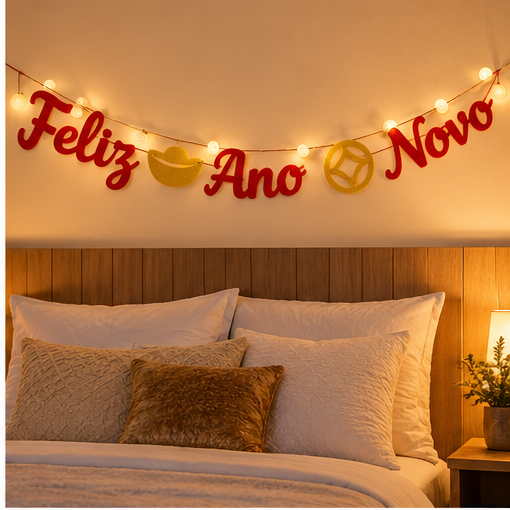 Enfeite Feliz Ano Novo em Feltro com Cordão Decorativo - 7