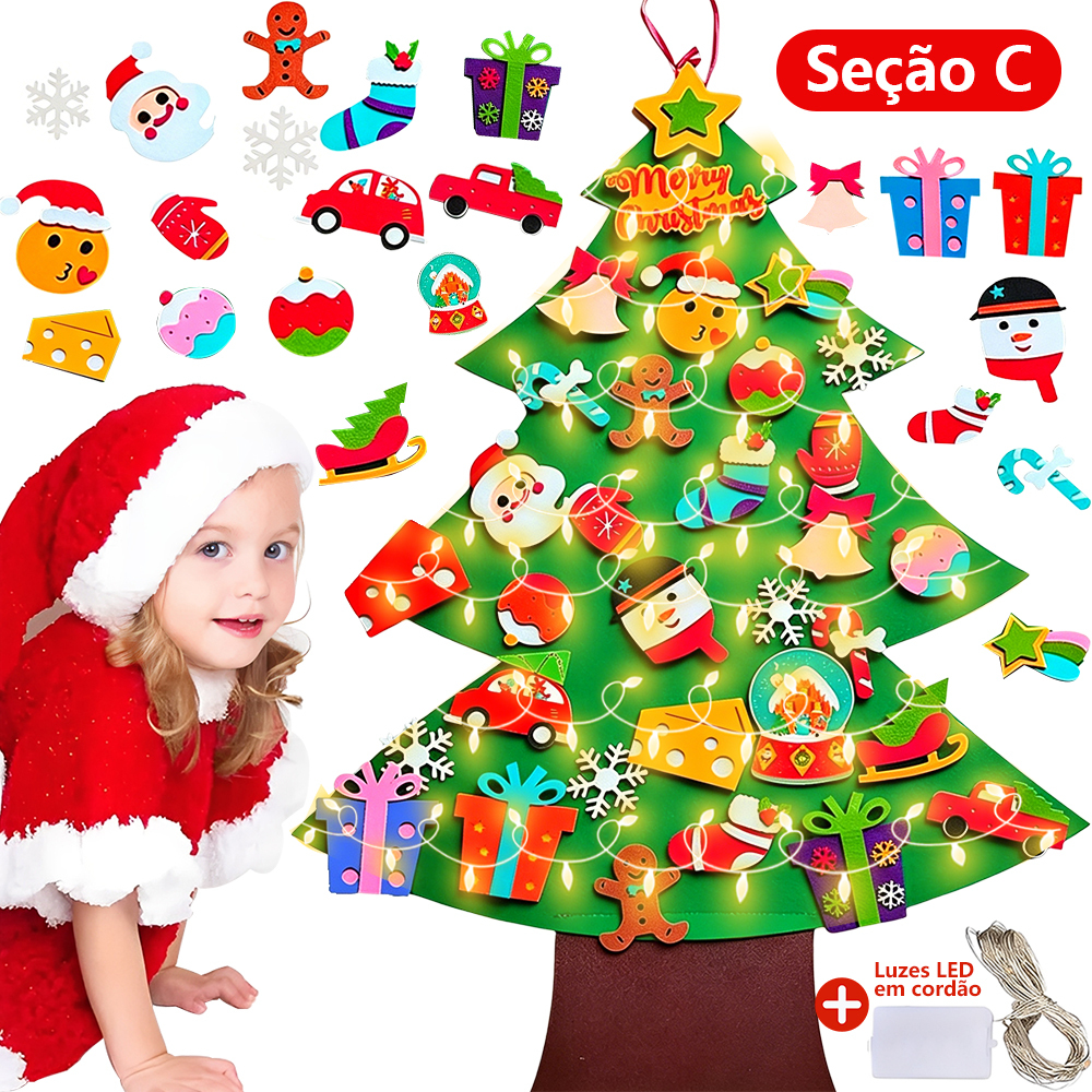 Árvore de Natal Infantil em Feltro com Enfeites e Luzes LED - 1