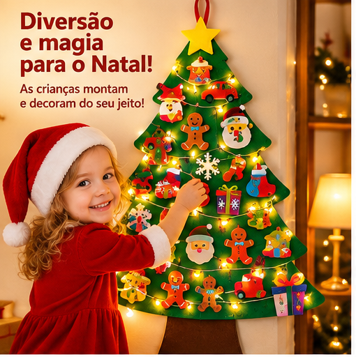 Árvore de Natal Infantil em Feltro com Enfeites e Luzes LED - 3
