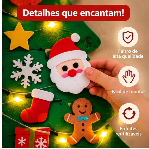 Árvore de Natal Infantil em Feltro com Enfeites e Luzes LED - 4