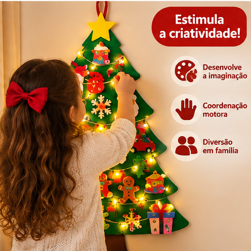 Árvore de Natal Infantil em Feltro com Enfeites e Luzes LED - 5