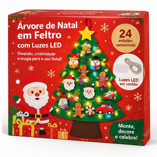 Árvore de Natal Infantil em Feltro com Enfeites e Luzes LED - 7