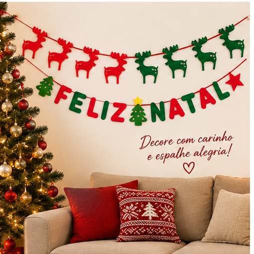 Enfeite de Natal em Feltro Varal Feliz Natal com Renas - 3