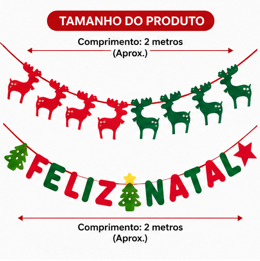 Enfeite de Natal em Feltro Varal Feliz Natal com Renas - 6
