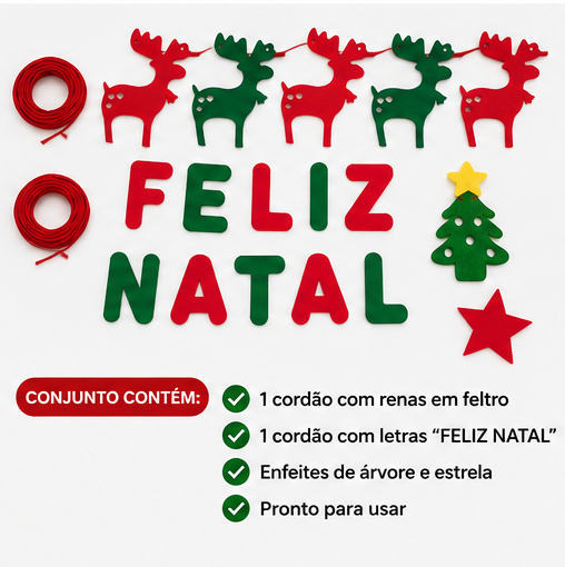Enfeite de Natal em Feltro Varal Feliz Natal com Renas - 4