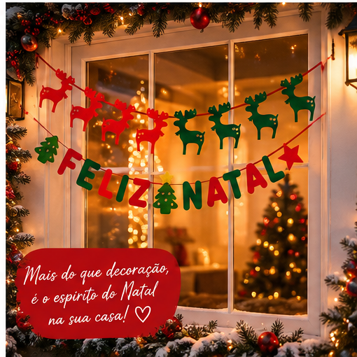 Enfeite de Natal em Feltro Varal Feliz Natal com Renas - 5