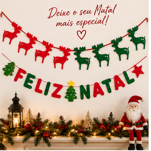 Enfeite de Natal em Feltro Varal Feliz Natal com Renas - 2