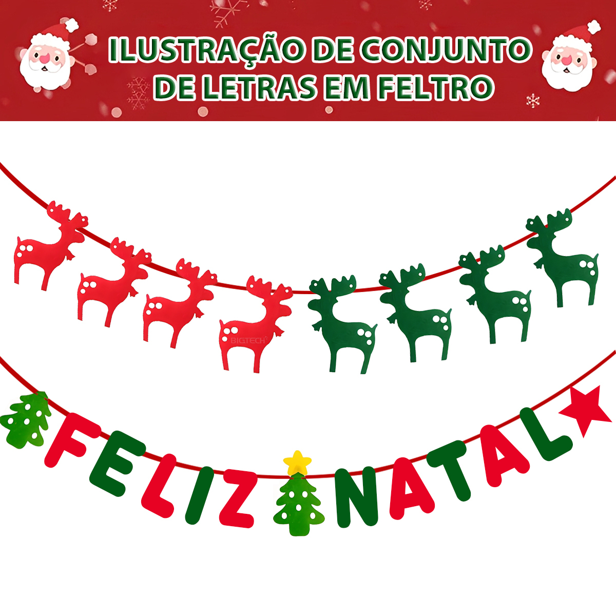 Enfeite de Natal em Feltro Varal Feliz Natal com Renas - 1