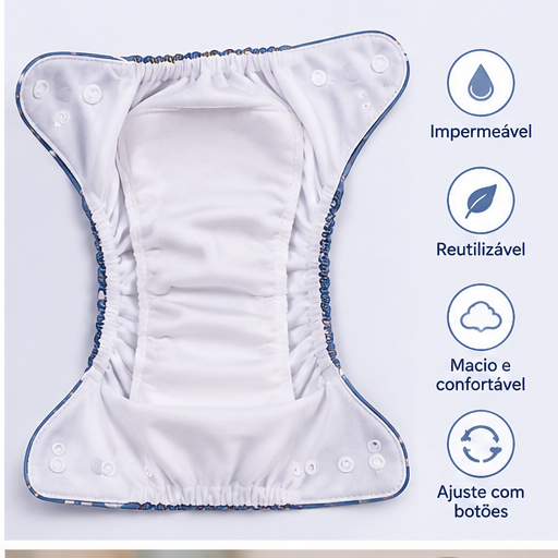 Fralda Ecológica Reutilizável de Pano Ajustável Bebê - 2