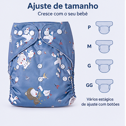 Fralda Ecológica Reutilizável de Pano Ajustável Bebê - 4