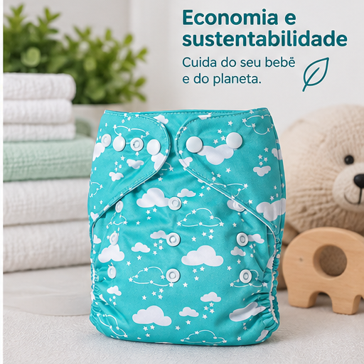 Fralda Ecológica Reutilizável de Pano Ajustável Bebê - 1