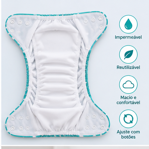 Fralda Ecológica Reutilizável de Pano Ajustável Bebê - 3