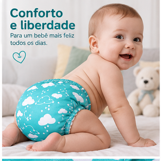 Fralda Ecológica Reutilizável de Pano Ajustável Bebê - 6