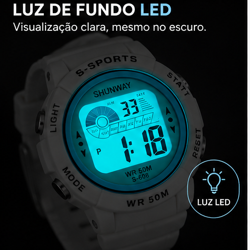 Relógio Digital Esportivo Shunway WR50M Branco - 2