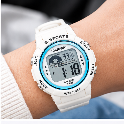 Relógio Digital Esportivo Shunway WR50M Branco - 3