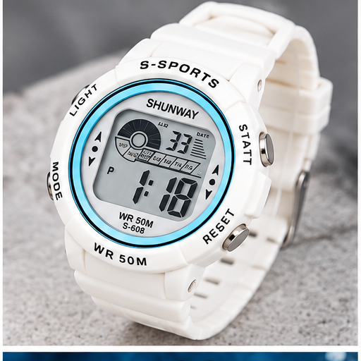 Relógio Digital Esportivo Shunway WR50M Branco - 4