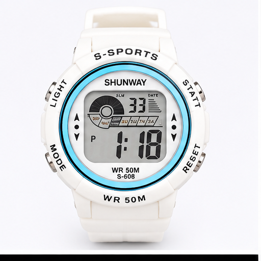 Relógio Digital Esportivo Shunway WR50M Branco - 1