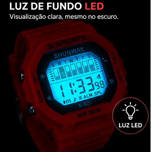 Relógio Digital Esportivo Shunway S-621 Vermelho - 3