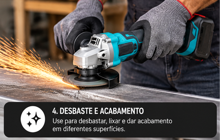 ESMERILHADEIRA ANGULAR 115MM A BATERIA – KIT COMPLETO - 5