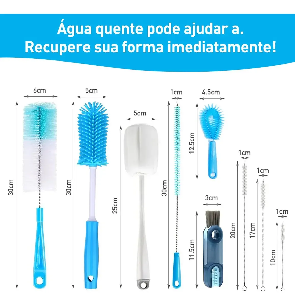 Kit Escovas de Limpeza Multiuso para Garrafas - 8