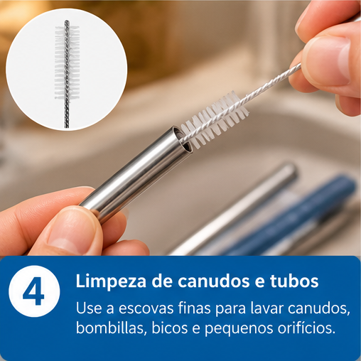 Kit Escovas de Limpeza Multiuso para Garrafas - 5
