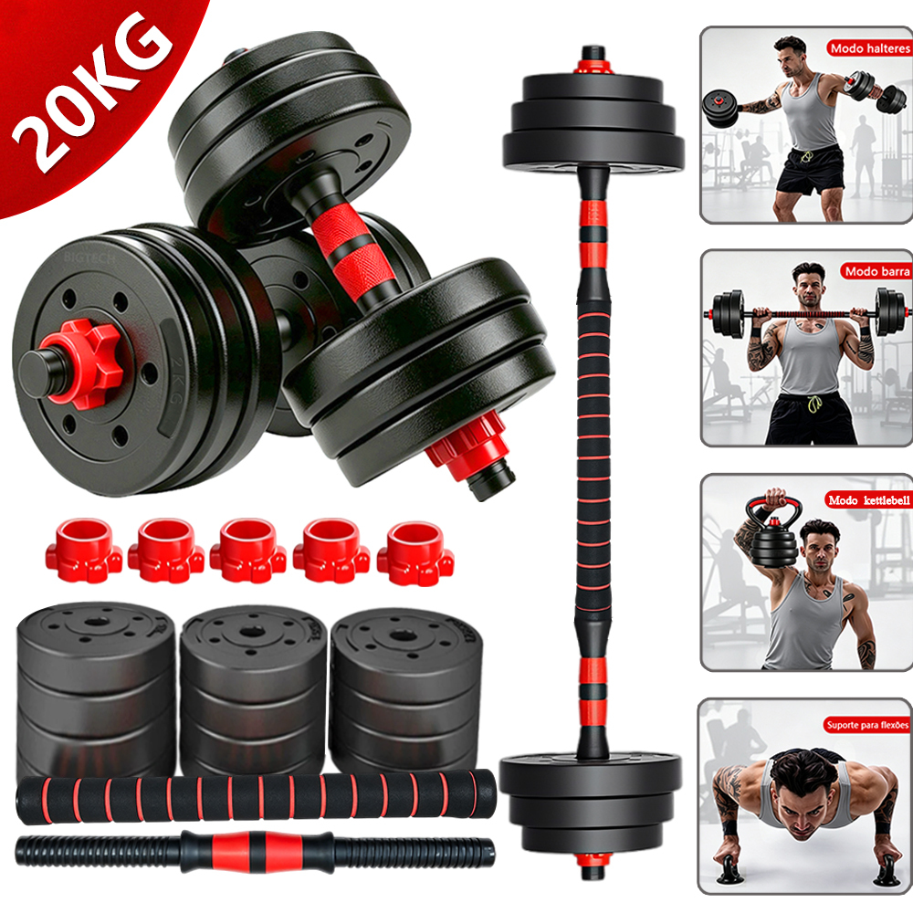 Kit Halter Ajustável 20kg Barra Kettlebell - 1