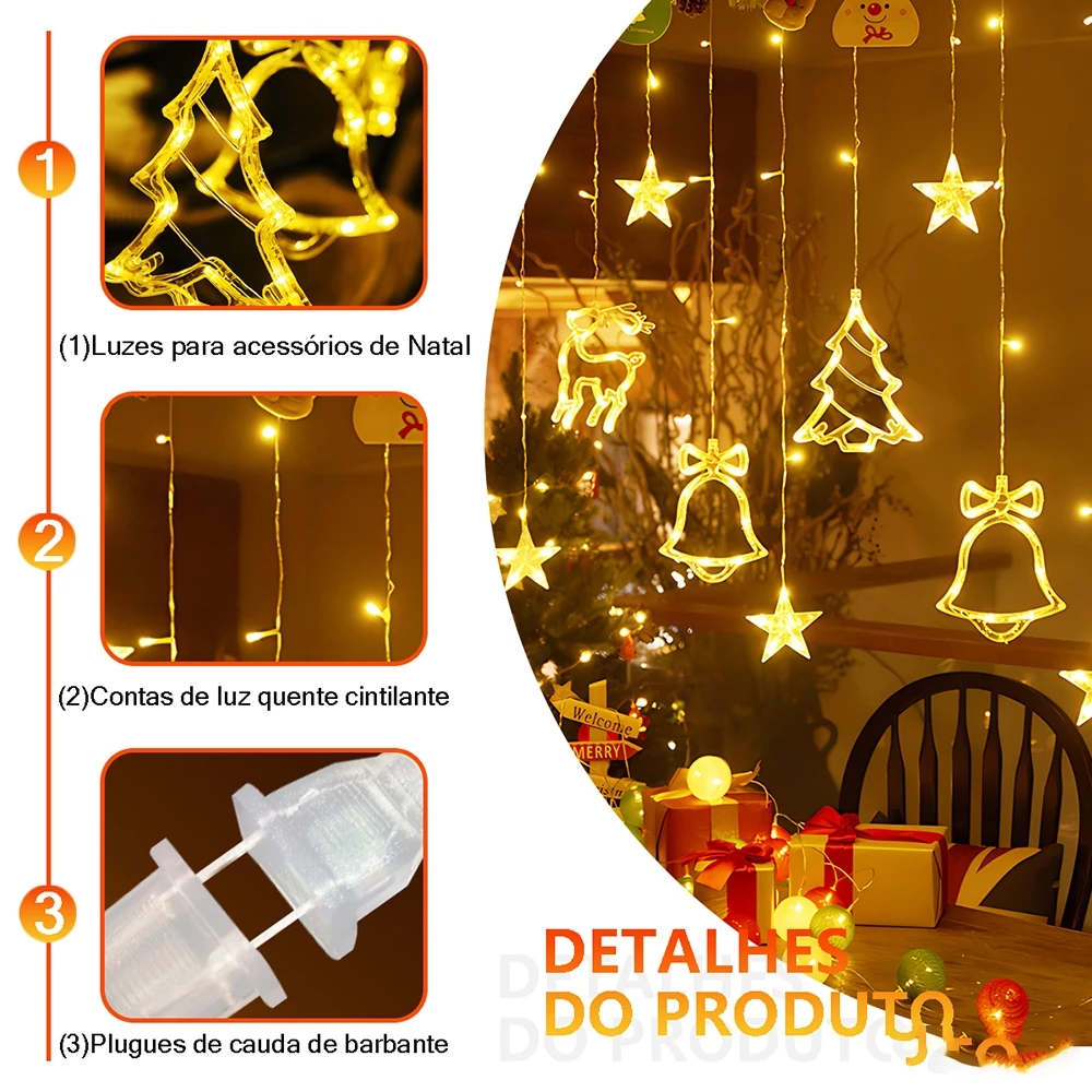 Cortina Pisca-Pisca de Natal LED Colorida - 8