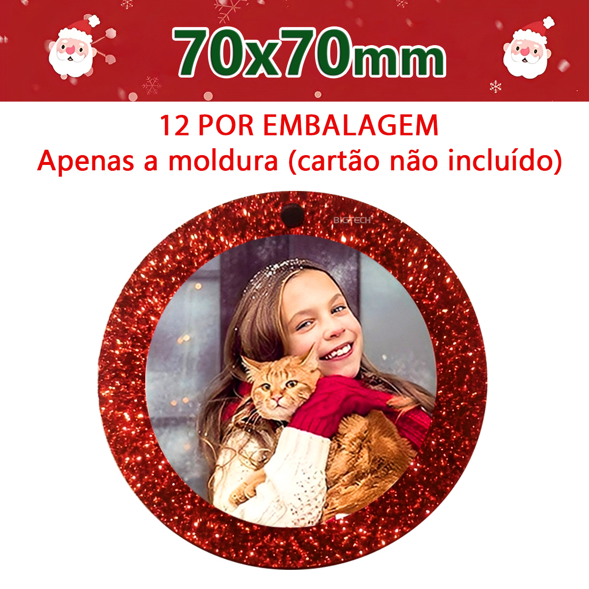 Moldura Redonda para Foto 70x70mm com Glitter Vermelho - 1